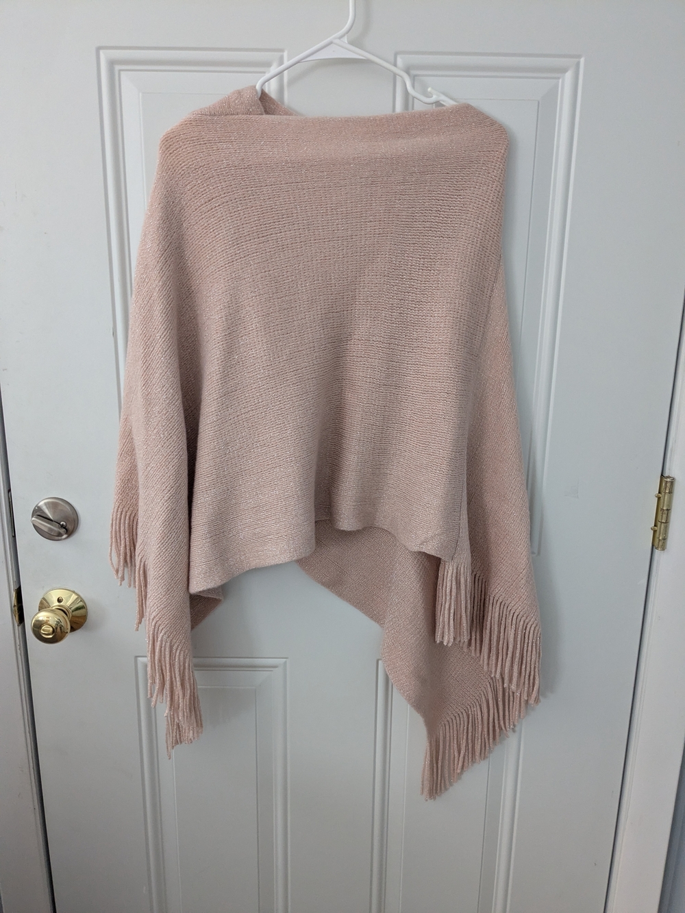 Soft Blush Pink Fringe Poncho Sweater
